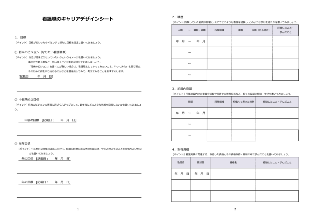 看護職のキャリアデザインシート